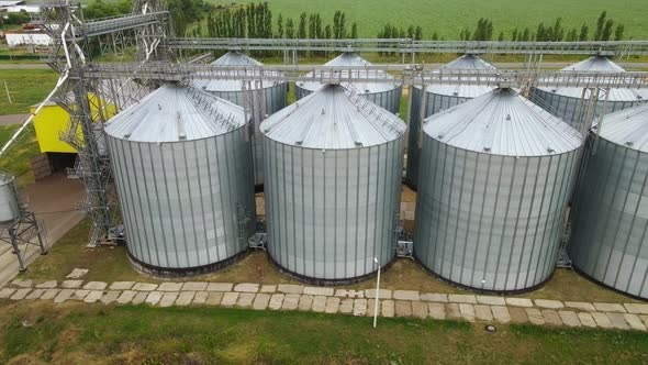 Grain silos elevator at the field. Aerial view alt