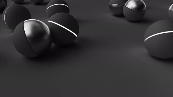 Falling and rolling 3d black spheres