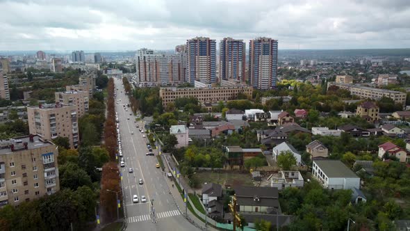 Kharkiv city cathedral aerial. Epic cityscape