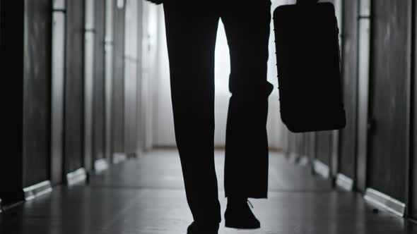 Dark Figure of Businessman Carrying Suitcase alt