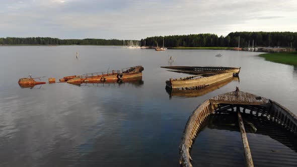Drone shot of old shipwrecks at coast of Southern Finland alt