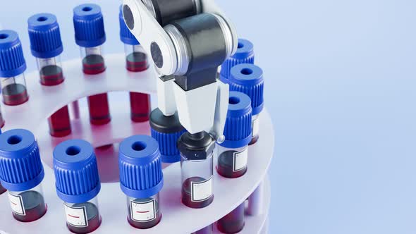 Modern lab robot tests blood samples. Automated analysis. Positive result. 4k HD alt