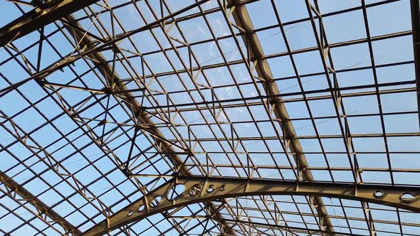  Footage of Beautiful Metal Roof with Glass Windows at Vintage Railway Station alt