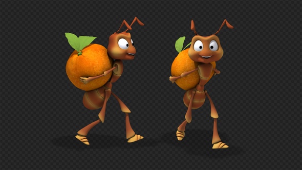 Cartoon Ant Carrying a Orange (2-Pack)