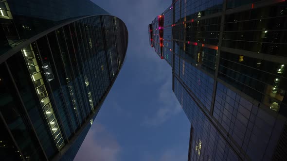 A Huge Business Center of Several Highrise Towers at Night