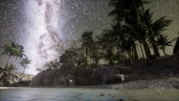 Beautiful Fantasy Tropical Beach with Milky Way Star in Night Skies alt