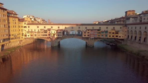 Aerial View. Florence Ponte Vecchio Bridge and City Skyline in Italy alt