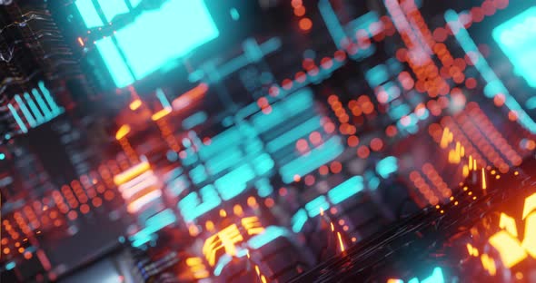 Motion graphic 4K seamless loop of abstract technology, led and particles.