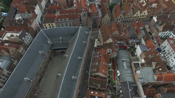 Aerial view of the Belfry of Bruges's courtyard