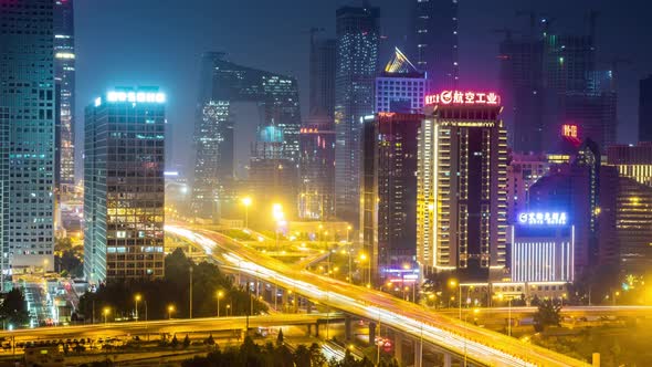 Time lapse of Jianwai SOHO,the CBD skyline in Beijing,China alt