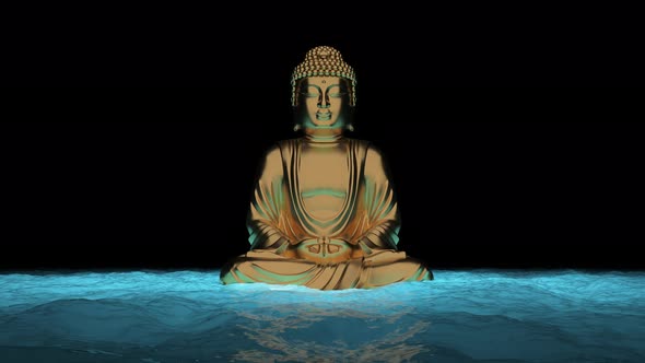 Buddha monk meditates on the surface of the sea comprehending Zen.