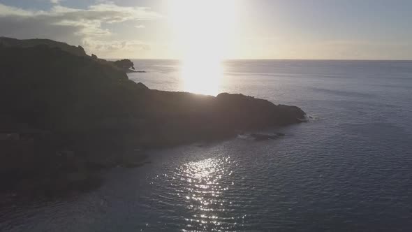 Aerial footage of sunset in the bay