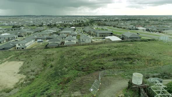 Aerial vision, suburbs Australia. Birds eye view of residential houses