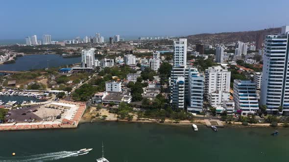 Aerial View of the Tall Apartment Buildings in the Modern Section of Cartagena Colombia