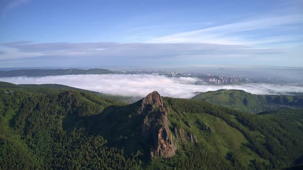 Takmak Rock in the Siberian Stolby Nature Reserve at Dawn alt