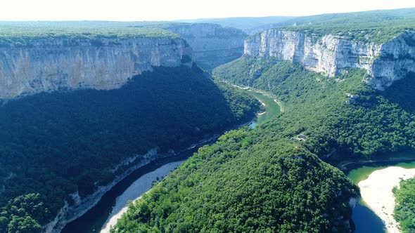 The gorges of the Ardeche in France seen from the sky alt