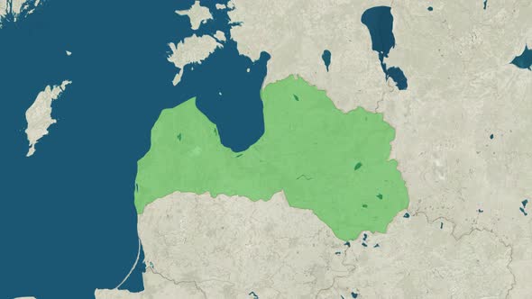 Zoom in to the Map of Latvia with Text Textless and with Flag alt