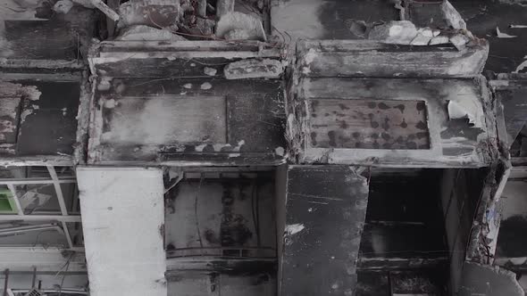 Vertical Video of the Consequences of the War in Ukraine  a Destroyed Building alt