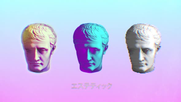 Vaporwave Statue Heads Background Loop alt