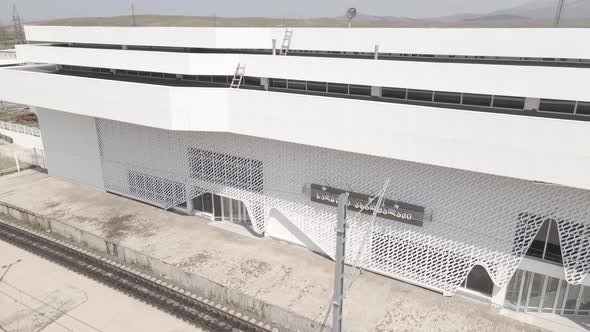 Samtskhe-Javakheti, Georgia - August 22 2021: Aerial view of Akhalkalaki railway station alt