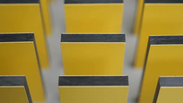 Domino Effect in Business. System Disruption. Falling Yellow Color Dominos. Business Crash and alt