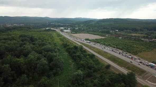 Traffic at Peak Hour with Cars on the Road, Over the Bridge alt