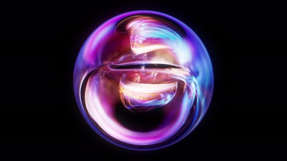 Purple abstract glowing energy moving within a sphere.