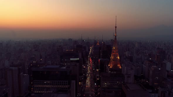 Night downtown Sao Paulo Brazil. Downtown district at night life scenery. alt