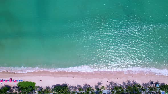 Phuket Patong beach top down view from drone camera alt