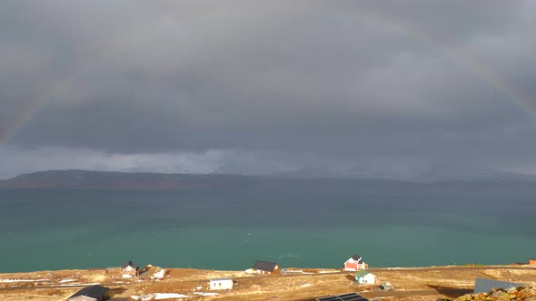 View Of Beautiful Full Rainbow As Storm Passes In Iceland 2
