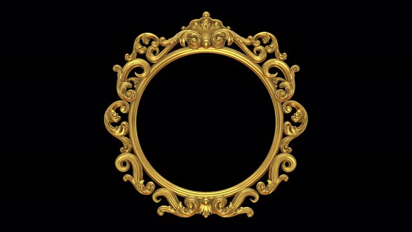 Baroque Rococo Style Round Gold Mirror Frame On Transparent Background Loop