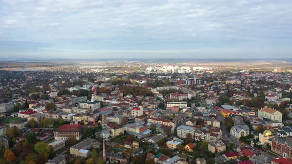 Aerial cityscape with view of downtown of Drohobych city. Old European city alt
