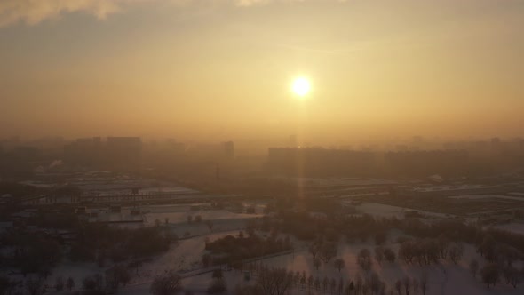 The Cityscape on a Very Bright Sunny Day in Winter