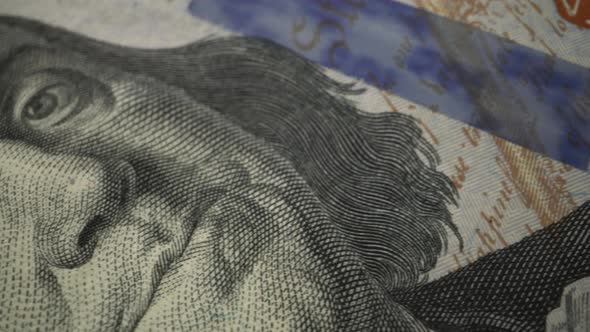 American one hundred dollar paper banknote in close up macro view dolly shot. alt