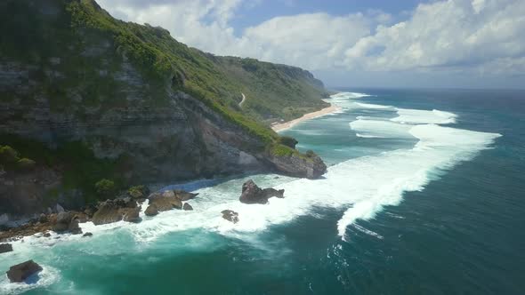 Drone view over Ocean Coastline tropical beach nature