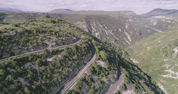 Aerial View of a Mountain with Curvy Serpentine Roads in South of France