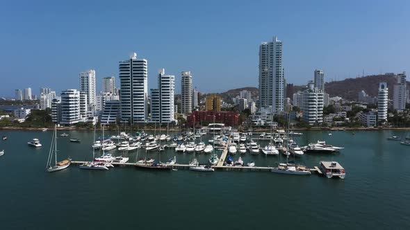 Aerial View of a Yacht Club in a Beautiful Bay in Cartagena Colombia