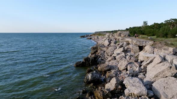 Ruins of Bunkers on the Beach of the Baltic Sea Part of an Old Fort in Liepaja alt