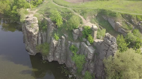 Aerial View To Granite Buky Canyon on the Hirskyi Takich River in Ukraine