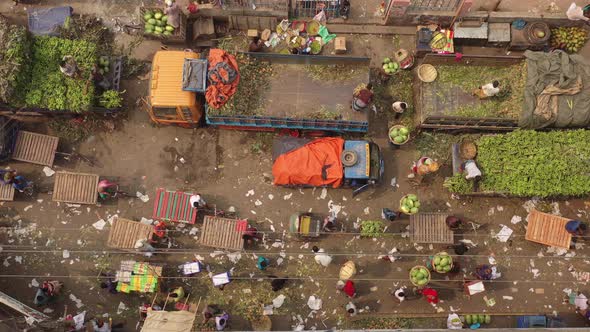 Chittagong, Bangladesh - 05 January 2021: Aerial view of people working and trading at Rahman market alt