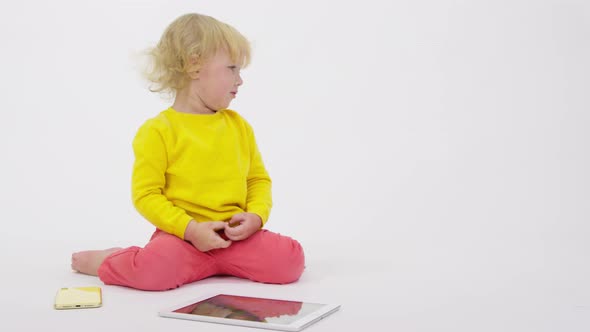 Adorable Cranky Naughty Tired Sleepy Toddler Girl Throws Teddy Bear and Cries