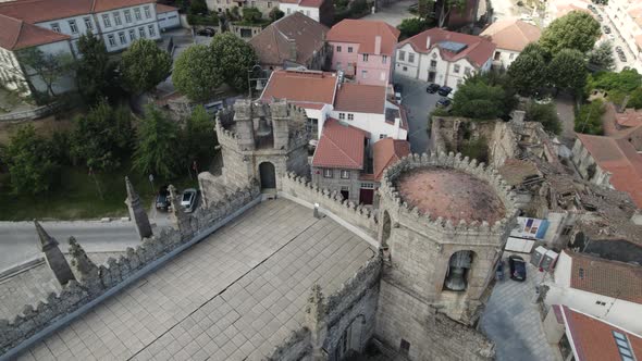 Above view of merlon parapet in medieval battlement architecture fortification, Guarda