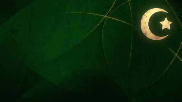 Religious Horizontal Muslim Crescent Half Moon Emblem on Green Background Banner Loop