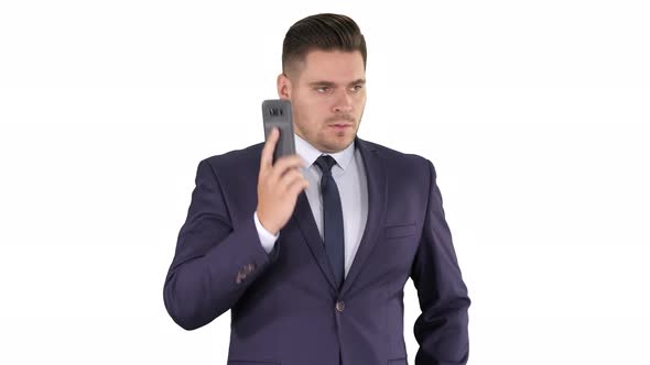 Serious Worried Businessman Trying To Call Someone and Can't Get Through Call Failed on White alt