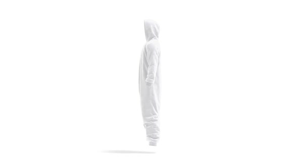 Blank white plush jumpsuit with hood mockup, looped rotation alt