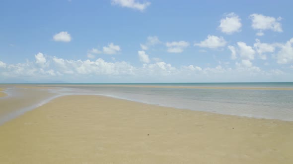 Aerial, Low Tide And Huge Sand And Empty Ocean Bed In Queensland Australia