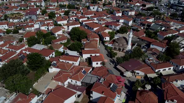 aerial old town. sigacik town of izmir old houses aerial footage