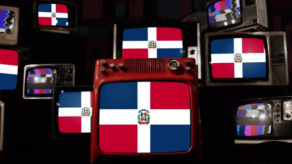 Dominican Republic National Flag and Retro TVs. 4K.