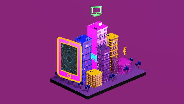 Isometric city with internet network as a liaison