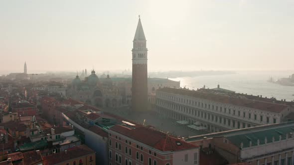 Establishing Aerial Skyline of Venice Italian Touristic City Destination
